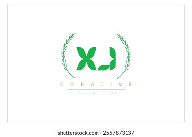 XJ letters eco logo with leaf. Fresh nature and healthy leaf logo design.