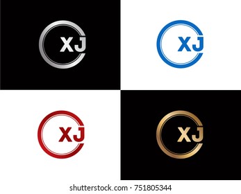 XJ Logo. Letter Design Vector with Red and Black Gold Silver Colors