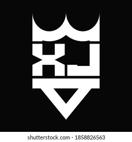 XJ Logo monogram with crown shape isolated on Black background