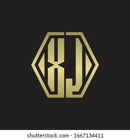 XJ Logo monogram with hexagon line rounded design template with gold colors