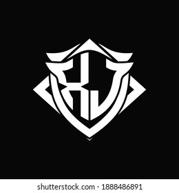 XJ Logo monogram with shield and horn shape design template ON black background