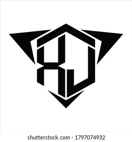 Monograma del logotipo XJ con flecha de alas alrededor de la plantilla de diseño sobre fondo blanco