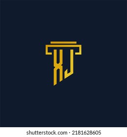Logotipo inicial del monograma XJ para la firma de abogados con diseño de hitos
