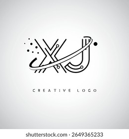 XJ Orbit Monogram Logo – Futuristic Minimal Letter mark with Circular Line Art, Tech-Inspired Dots and Space Motion Concept for Modern Branding Identity