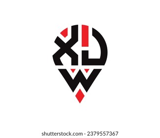 XJW letter location shape logo design. XJW letter location logo simple design.