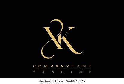 XK Abstract Creative Jewelry Logo. A stylish logo featuring golden monogram initials in an elegant and modern typography, perfect for branding