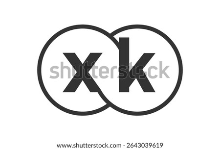 XK business company emblem with outline rounds and letters x k. Logo template of two merged circles for brand identity, logotype. Vector Infinity symbol  and technology sign.