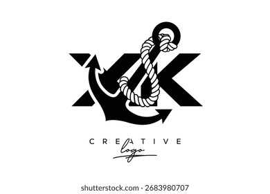 XK Creative Monogram Latter Logo with Anchor and Rope Design