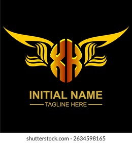 XK Golden Wing Emblem Logo with elegant gold wings, sleek and modern design. Ideal for branding, creative projects, luxury businesses, or artistic ventures.