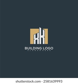 XK initial letter building logo for real estate with square design