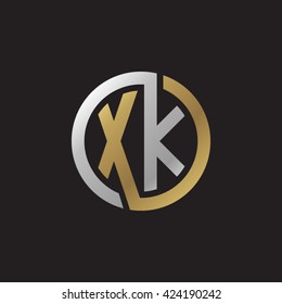 XK initial letters looping linked circle elegant logo golden silver black background