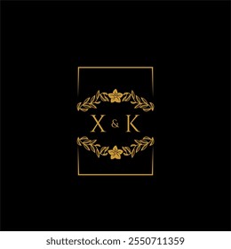 XK initial monogram decoration for wedding logo with creative square line