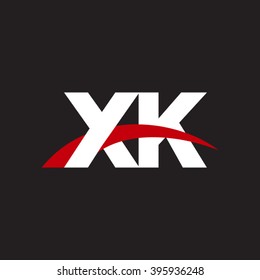XK initial overlapping swoosh letter logo white red black background