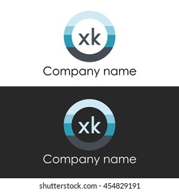 XK letter circle shape icon logo white blue
