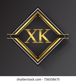 XK Letter logo in a square shape gold and silver colored geometric ornaments.