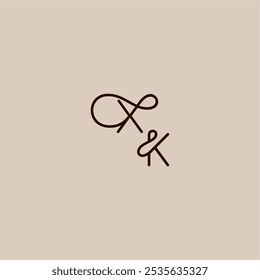 XK letter luxurious organic style and elegant concept dynamic line initial wedding typography monogram