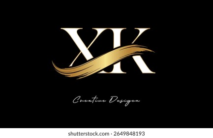 XK Letter Monogram Logo – Elegant Gold Brush Stroke Letter mark for Luxury Branding, Fashion, Boutique  Premium Identity Design
