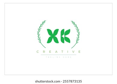 XK letters eco logo with leaf. Fresh nature and healthy leaf logo design.