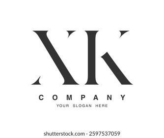 XK logo design. Initial letter x and k serif font style. Creative classic company name typography. Trendy logotype or identity. Vector illustration.