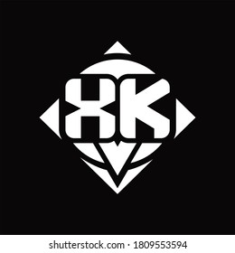 XK Logo monogram with circle shape and square rotate rounded design template on black background