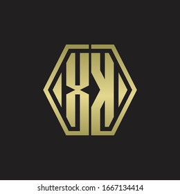 XK Logo monogram with hexagon line rounded design template with gold colors