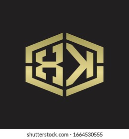 XK Logo monogram with hexagon shape and piece line rounded design tamplate on gold colors