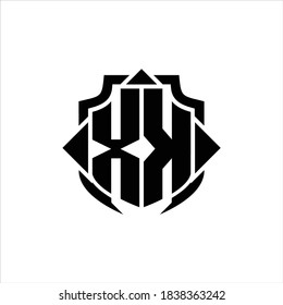 XK Logo monogram with shield line and 3 arrows shape design template on white background