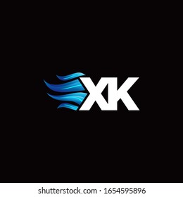 XK monogram logo with blue fire style design template