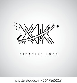 Logotipo de Monograma de Órbita XK - Marca de Letra Mínima Futurista com Linha de Arte Circular, Pontos Inspirados na Tecnologia e Conceito de Movimento Espacial para Identidade de Marca Moderna