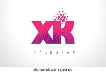 XK X K Letter Logo with Pink Letters and Purple Color Particles Dots Design.