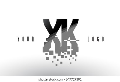 XK X K Pixel Letter Logo with Digital Shattered Black Squares. Creative Letters Vector Illustration.
