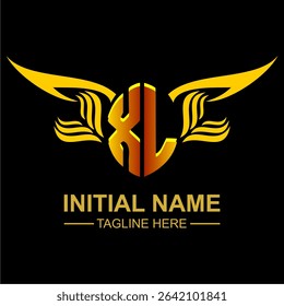 XL Golden Wing Emblem Logo with elegant gold wings, sleek and modern design. Ideal for branding, creative projects, luxury businesses, or artistic ventures.