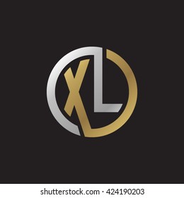 XL initial letters looping linked circle elegant logo golden silver black background