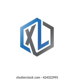 XL initial letters looping linked hexagon logo black gray blue