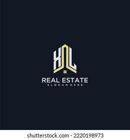 Logotipo inicial de monograma XL para propiedades inmobiliarias con diseño creativo en forma de casa