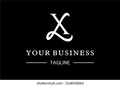 XL letter monogram logo design, initial, icon, symbol. Combination of X serif and L script letter in stylish style. Very suitable for realtor, singer, couple or personal brand