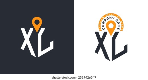 Pacote de logotipo de localização XL. Ícones duplos vetoriais do logotipo da carta XL para recrutamento e navegação