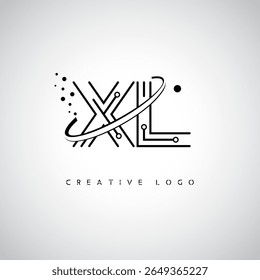 Logotipo do Monograma da Órbita XL - Marca de Letra Mínima Futurista com Linha de Arte Circular, Pontos Inspirados na Tecnologia e Conceito de Movimento Espacial para Identidade de Marca Moderna
