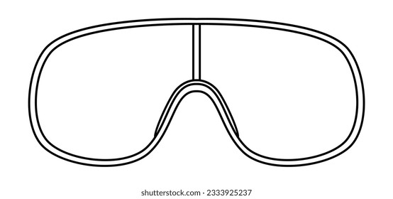XL shield frame glasses fashion accessory illustration. Sunglass front view for Men, women, unisex silhouette style, flat rim spectacles eyeglasses with lens sketch style outline isolated on white