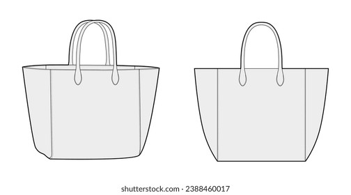 XL Tote Bag silhouette. Fashion accessory technical illustration. Vector satchel front 3-4 view for Men, women, unisex style, flat handbag CAD mockup sketch outline isolated