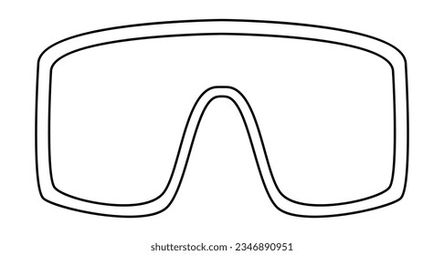 XL Visor frame glasses fashion accessory illustration. Sunglass front view for Men, women, unisex silhouette style, flat rim spectacles eyeglasses with lens sketch style outline isolated on white