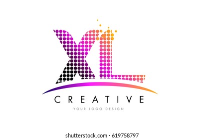 XL X L Dots Letter Logo Design with Magenta Bubble Circles and Swoosh