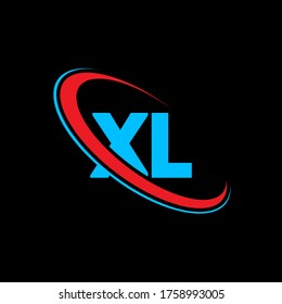 XL X L letter logo design. Initial letter XL linked circle uppercase monogram logo red and blue. XL logo, X L design. xl, x l	