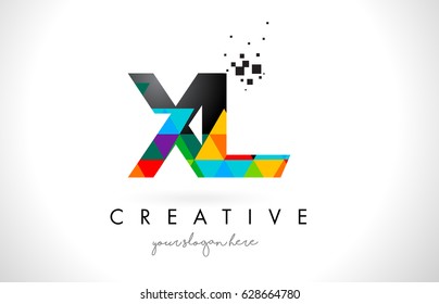 XL X L Letter Logo with Colorful Vivid Triangles Texture Design Vector Illustration.