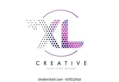 XL X L Pink Magenta Dotted Bubble Letter Logo Design. Dots Lettering Vector Illustration