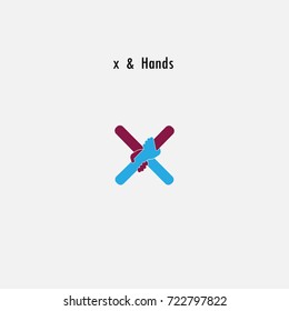 x-Letter abstract icon & hands logo design vector template.Business offer,partnership symbol.Hope,help concept.Support,teamwork sign.Corporate business & education logotype symbol.Vector illustration