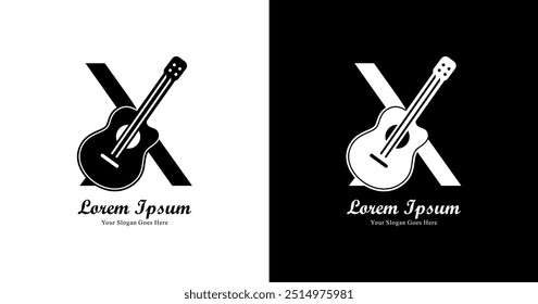 X-letter logo design combined with guitar 