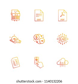 xls  doc  pdf  dollar chip  sim  cloud  mobile icon vector design  flat  collection style creative  icons