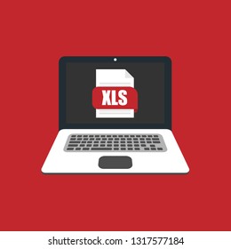 xls document on laptop screen - xls icon. flat design.xls download