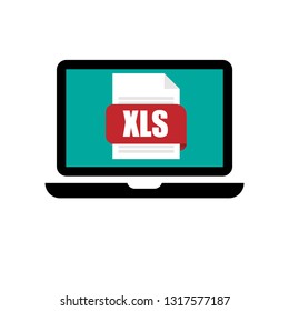 xls document on laptop screen - xls icon. flat design.xls download